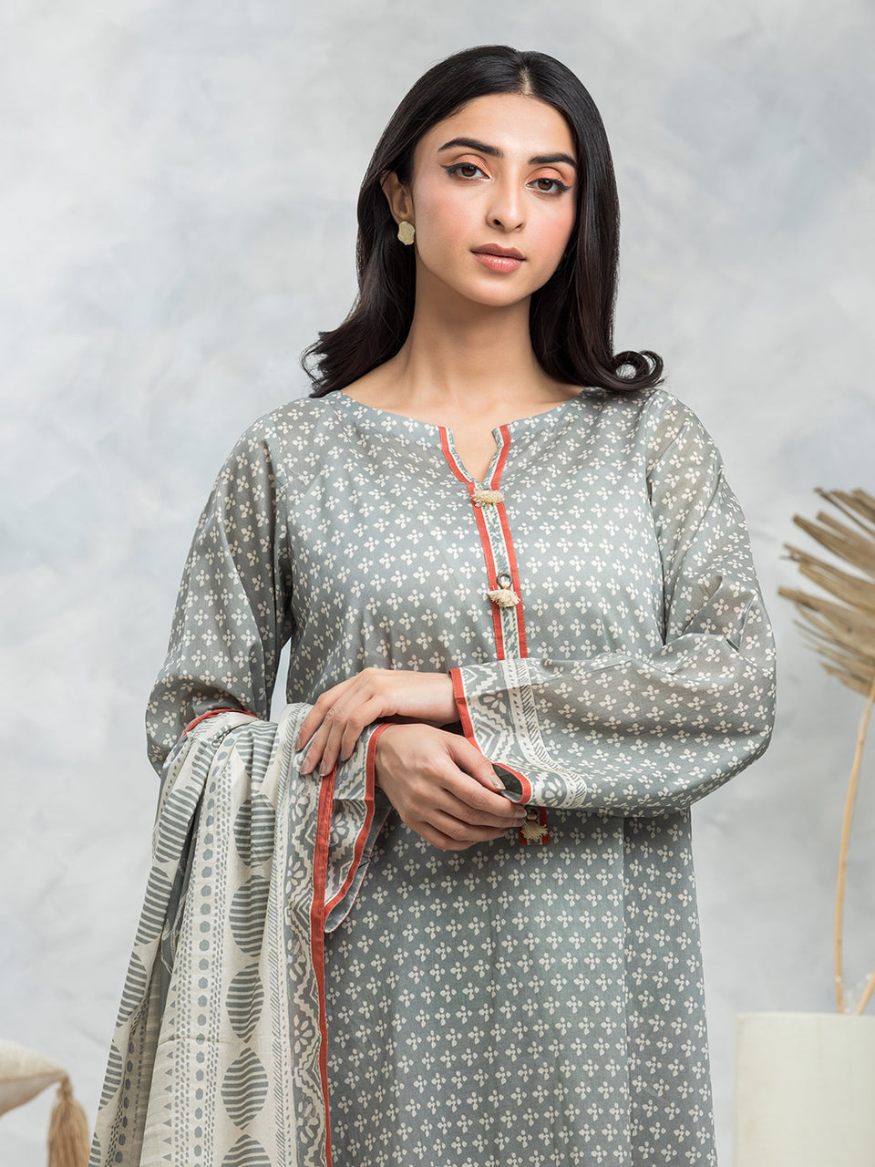 Unstitched Grey Printed Cambric 2 Piece