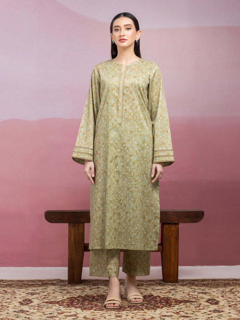 Unstitched Mehndi Printed Lawn 2 Piece