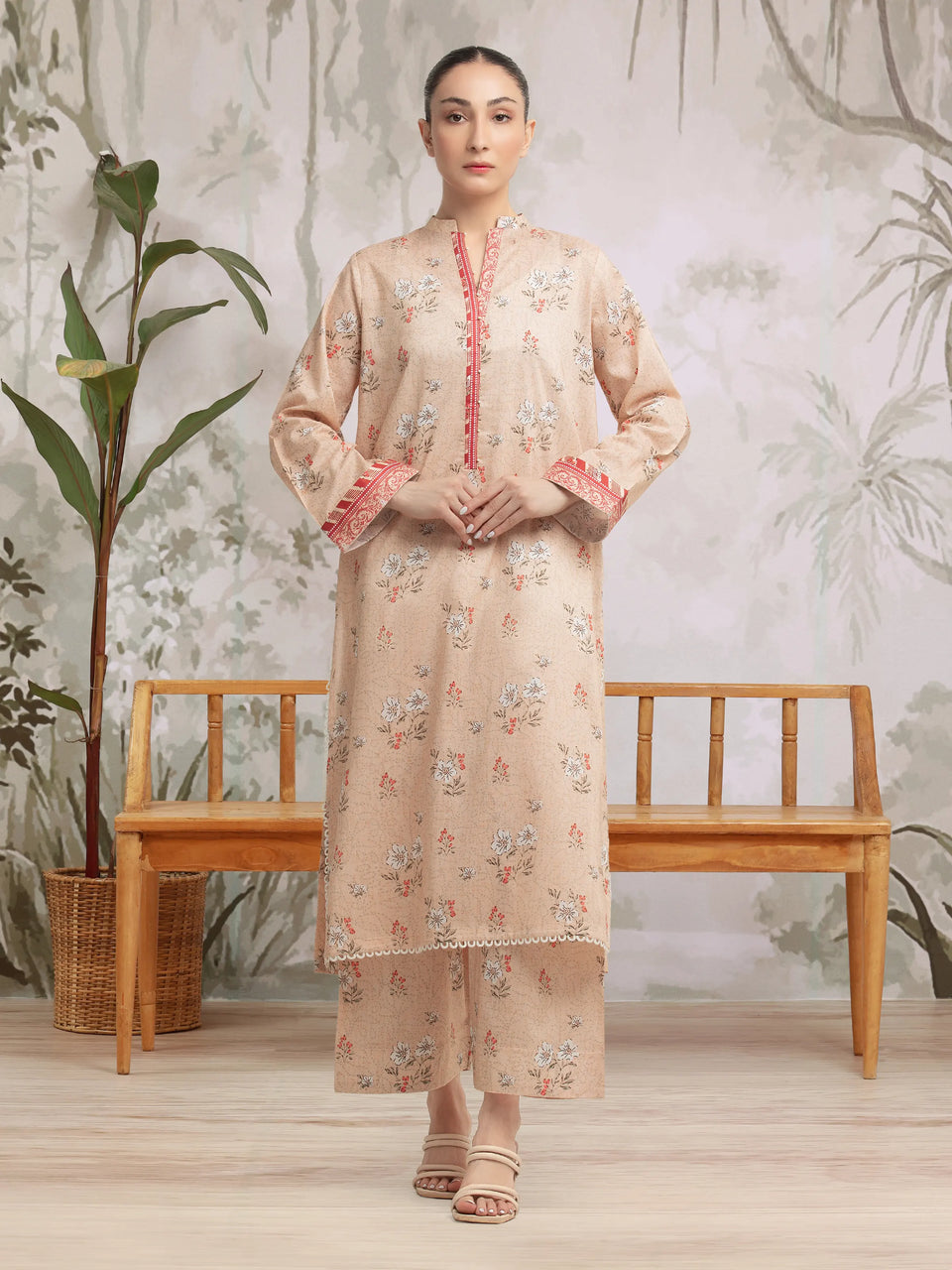 Unstitched Light Peach Printed Lawn 2 Piece