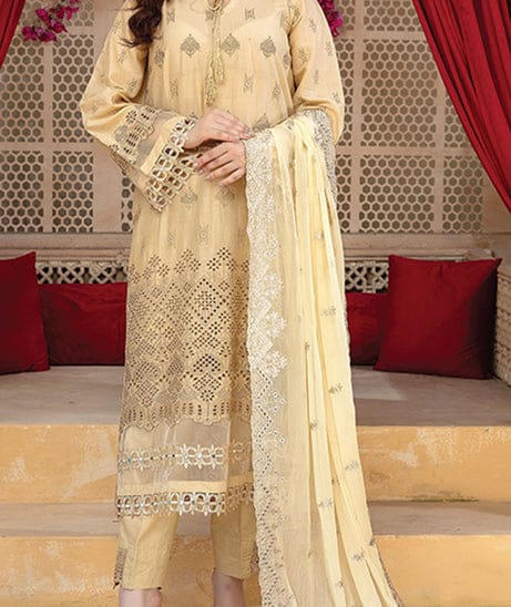 Unstitched Cream Printed Lawn 3 Piece