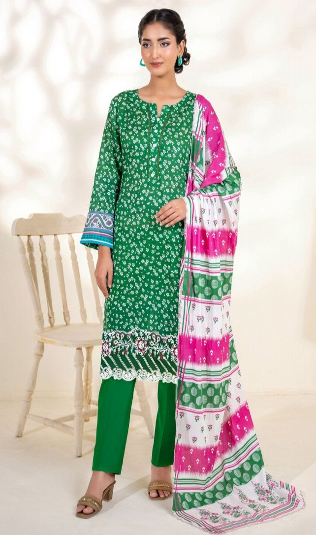 Embroidered Elegance: Cheque Dupatta 3-Piece Suit