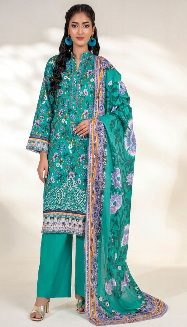 Embroidered Elegance: Cheque Dupatta 3-Piece Suit
