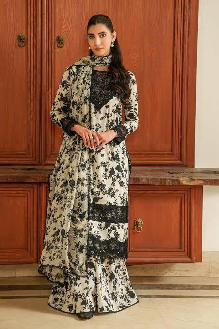Double Embroidered Lawn Suit with Voil Dupatta