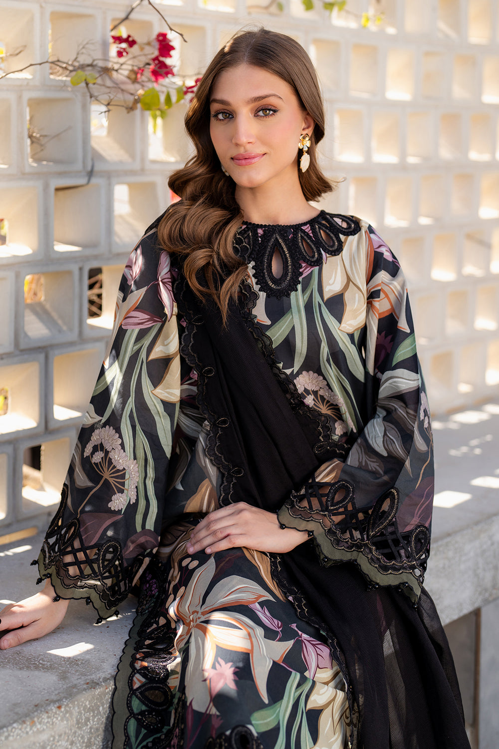 3 Pcs Embroidered Printed Lawn Suit with Chiffon Dupatta