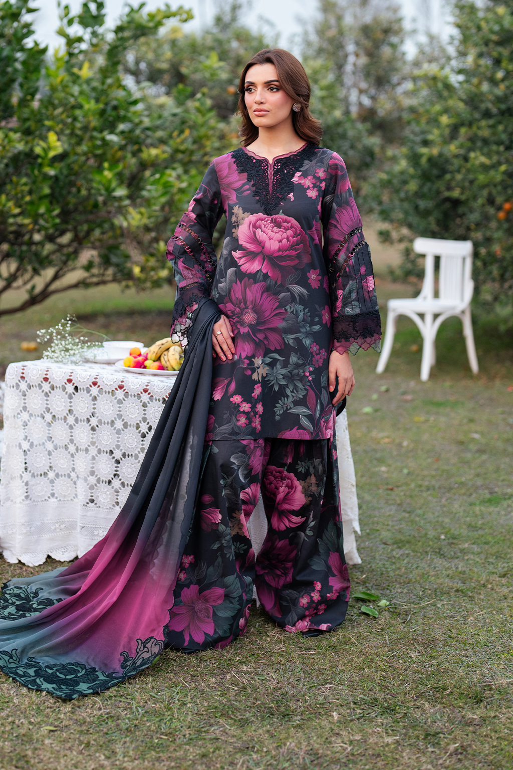 Printed Lawn Suit with Rich Embroidery and Chiffon Dupatta