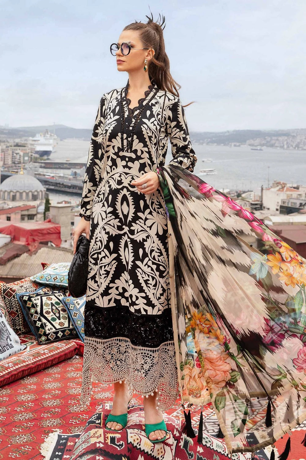 Heavy Embroidered Lawn Suit with Chiffon
