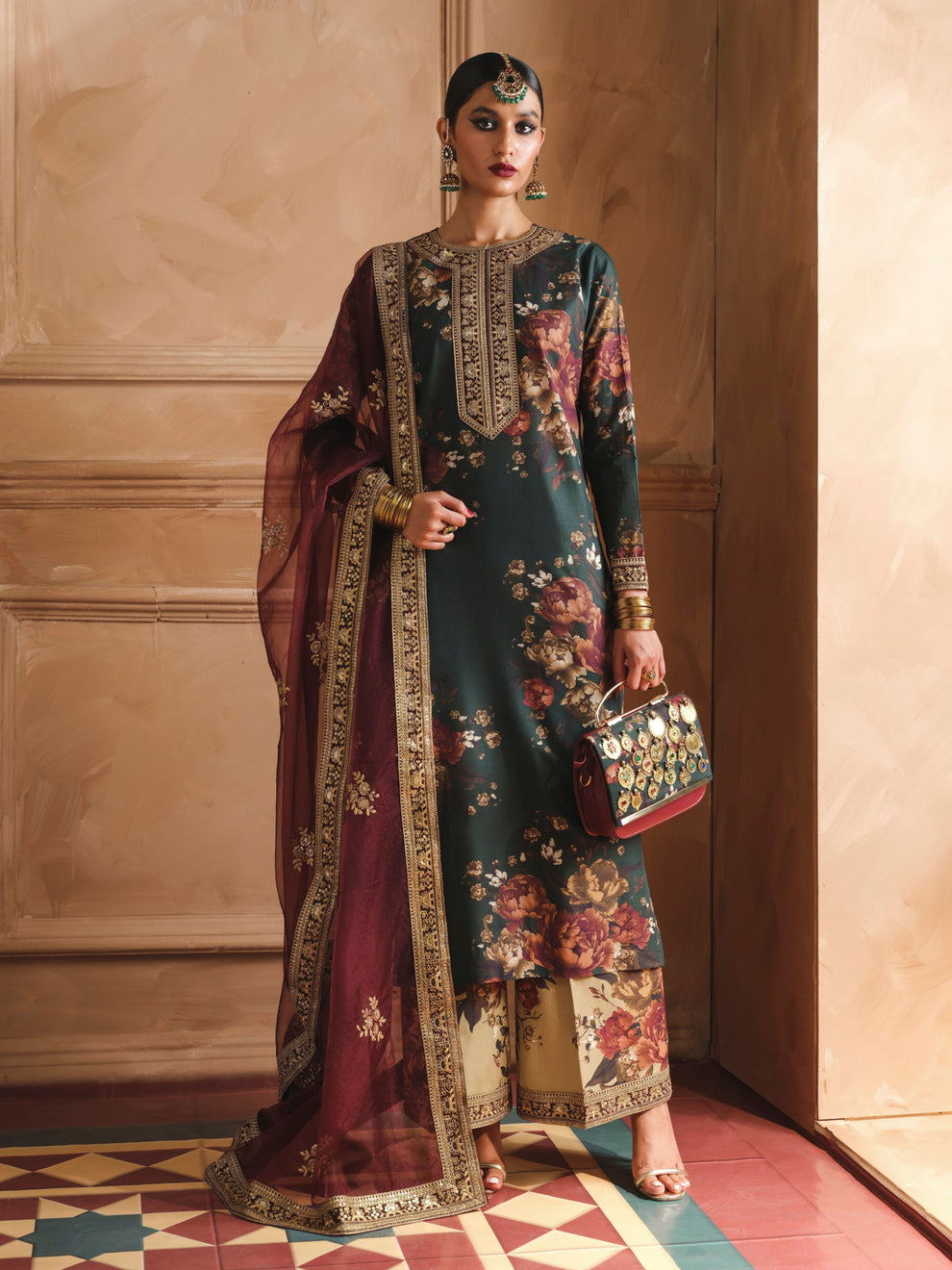 Elegant Printed Lawn Suit with Border and Cuff Embroidery